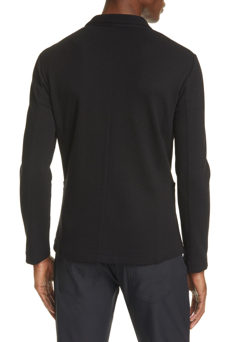 Trim Fit Knit Cotton Blend Blazer, Alternate, color, BLACK