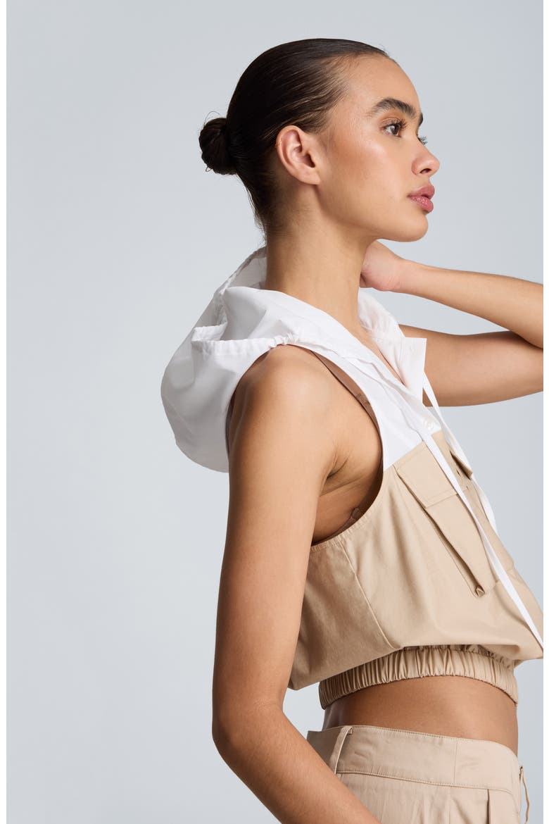 Hooded Sleeveless Stretch Cotton Top, Alternate, color, FARRO/ PURE WHITE