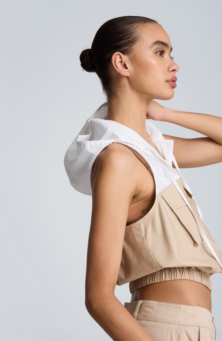 Kenneth Cole Hooded Sleeveless Stretch Cotton Top, Alternate, color, Farro/ Pure White