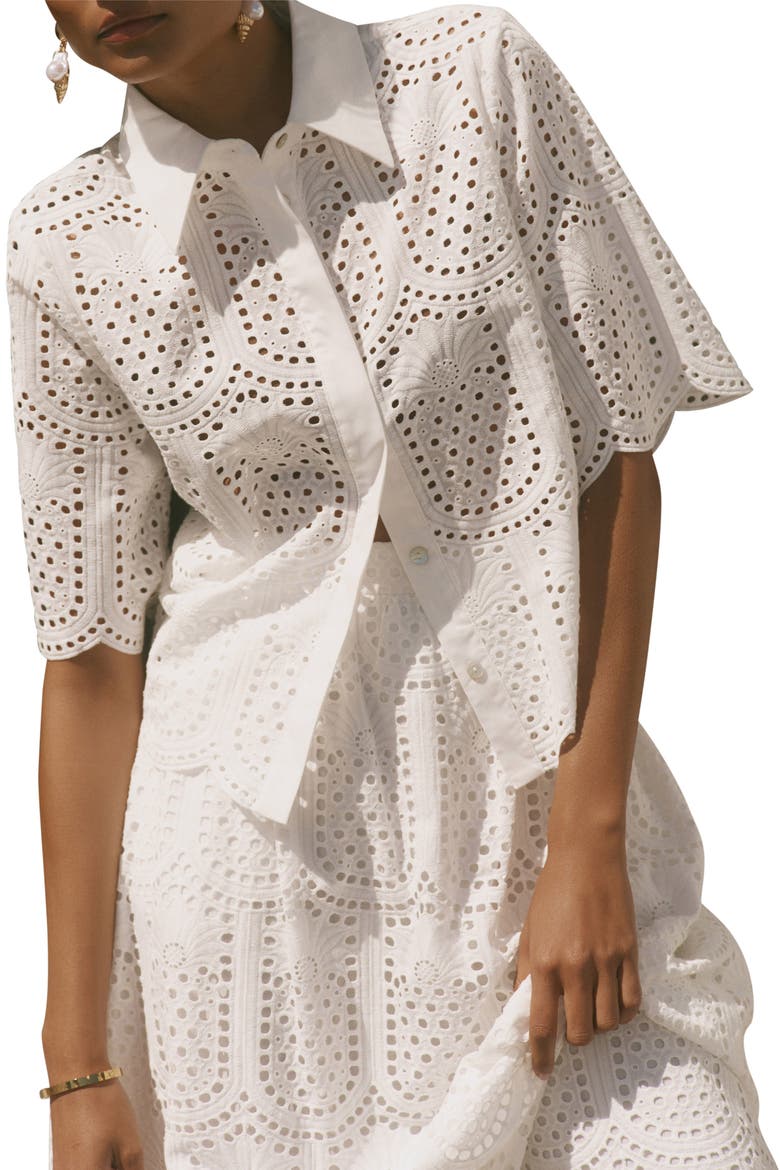 Cotton Broderie Shirt, Alternate, color, Ivory