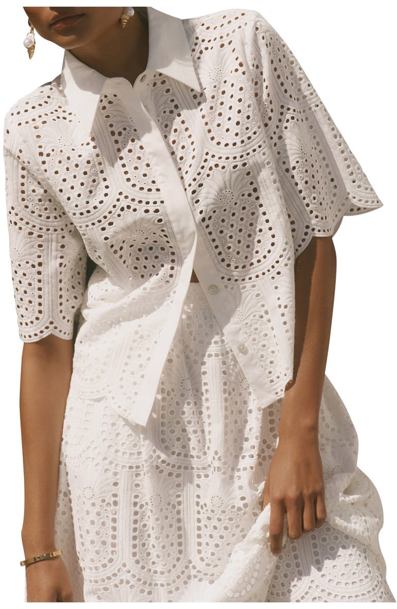 MINT VELVET Cotton Broderie Shirt, Alternate, color, Ivory