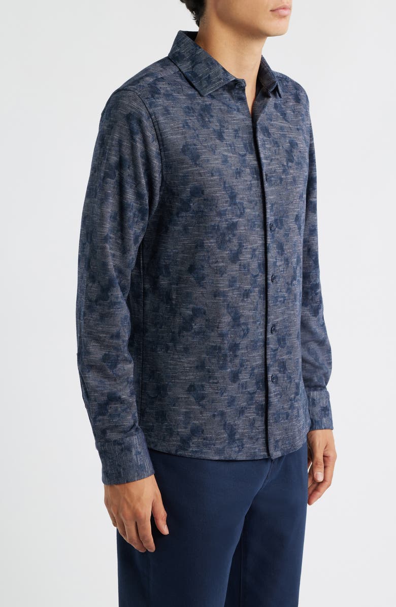 Robert Barakett Zander Knit Button-Up Shirt, Alternate, color, Navy