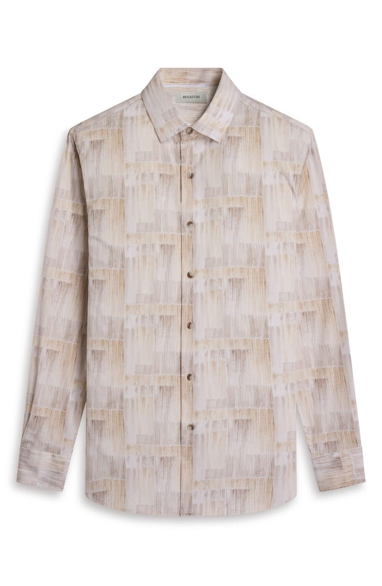 Bugatchi Julian Shaped Fit Brushstroke Print Stretch Cotton Button-Up Shirt, Alternate, color, Almond