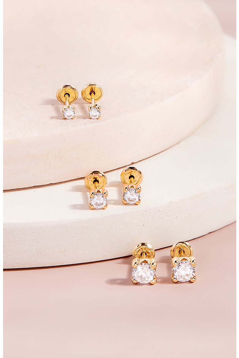 14k 4 Prong Cubic Zirconia Solitaire Earrings, Alternate, color, Gold
