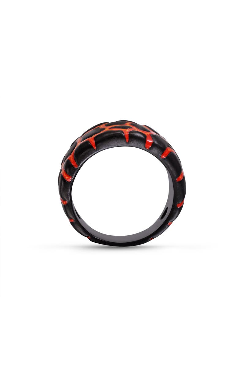 LuvMyJewelry Earth Fire Textured Silver & Enamel Band Men Ring, Alternate, color, Dark Grey