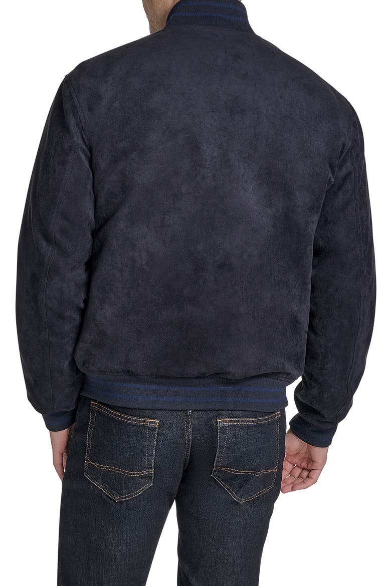 Faux Suede Varsity Bomber Jacket, Alternate, color, NAVY