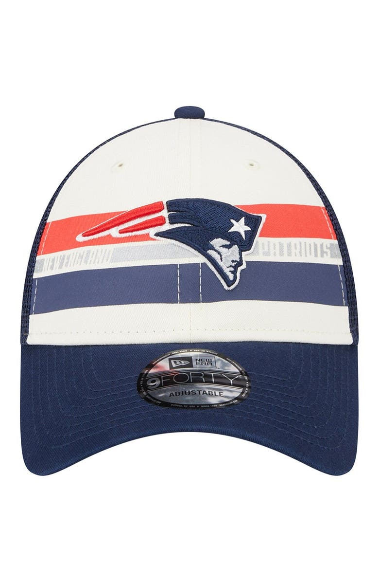 New Era Men's New Era Cream/Navy New England Patriots Team Stripe Trucker 9FORTY Snapback Hat, Alternate, color, Cream