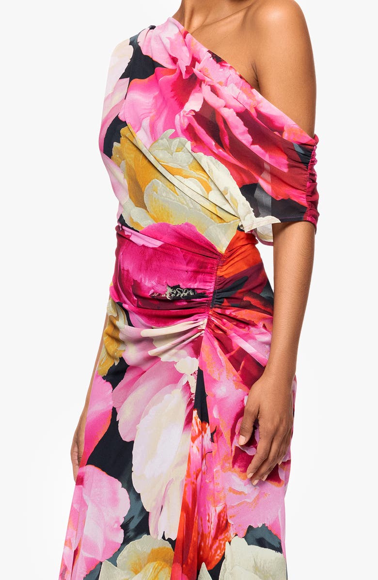 Betsy & Adam Floral One-Shoulder Gown, Alternate, color, Fuchsia/ Blush