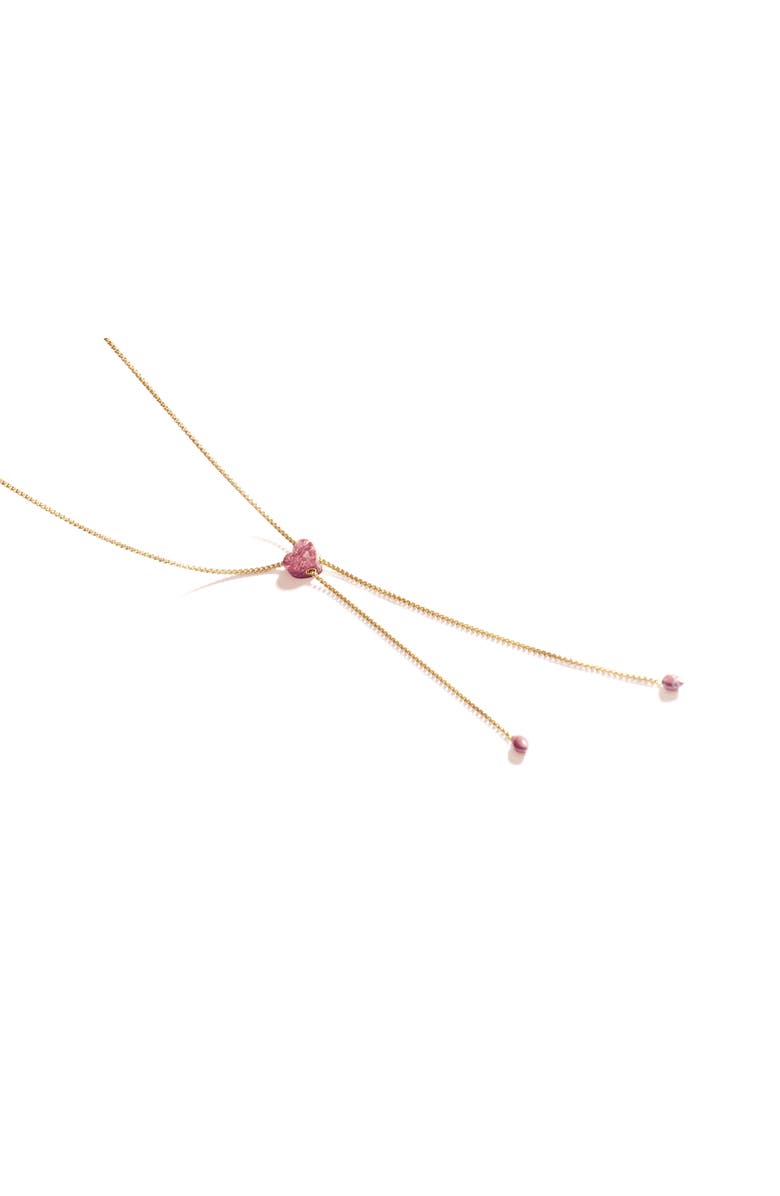 LuvMyJewelry Luv Me Thulite Gemstone Yellow Gold Plated Silver Adjustable Heart Women Necklace, Main, color, 14Kt Gold Vermeil On Sterling