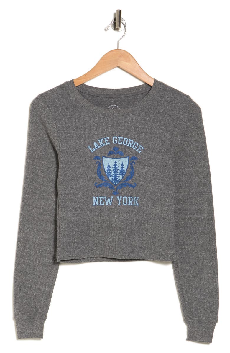 Hi Res Lake George New York Long Sleeve Crop T-Shirt, Alternate, color, Heather Grey