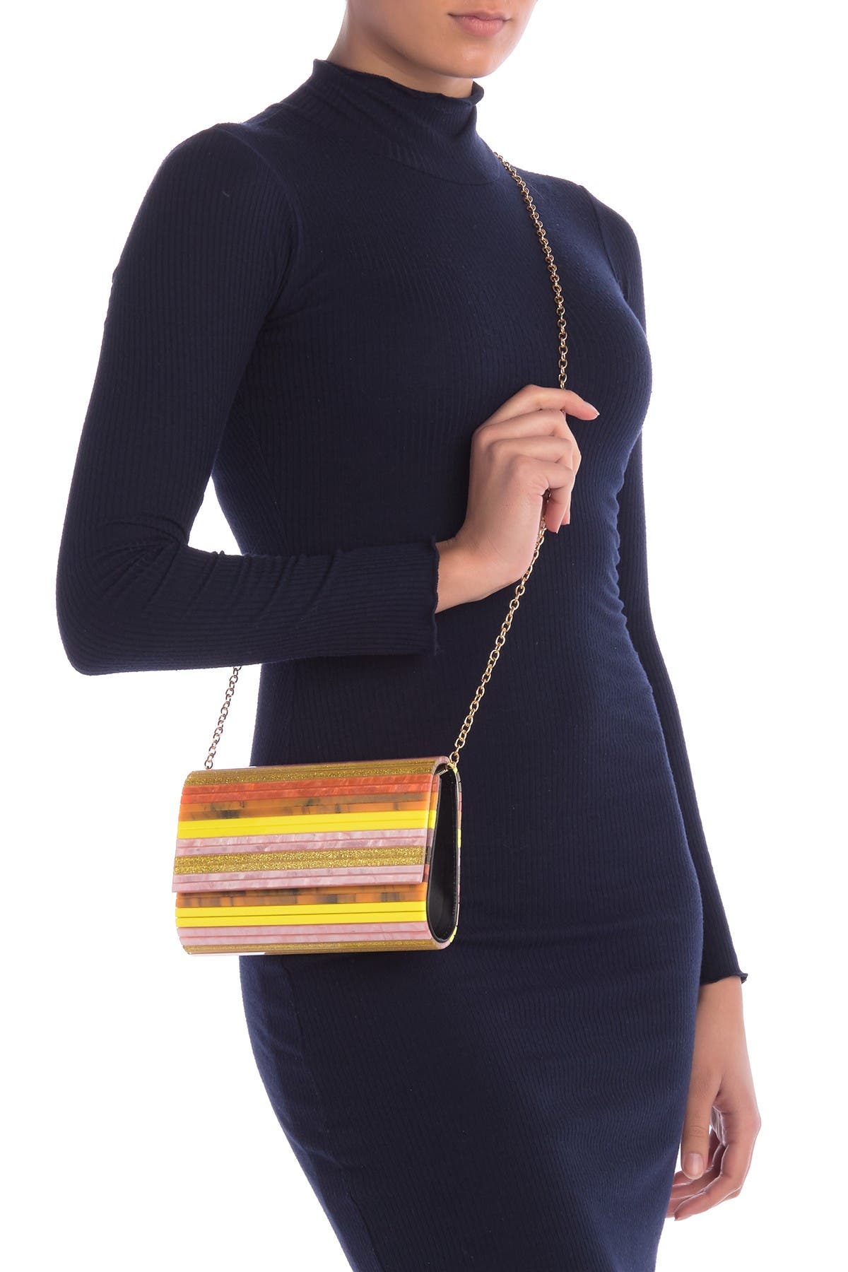 Stripe Envelope Clutch, Alternate, color, ORANGE
