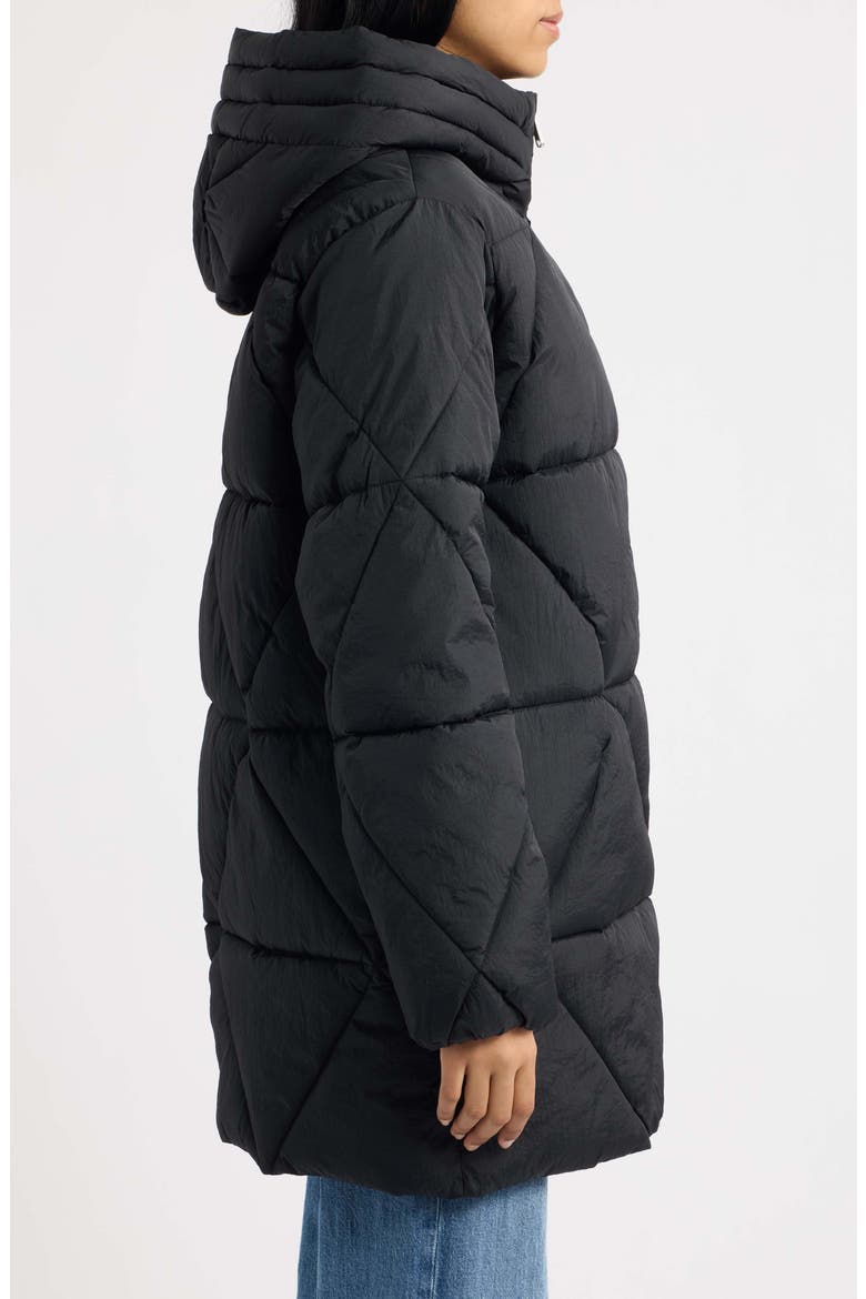 Diamond Quilted Hooded Puffer Coat, Alternate, color, BLACK