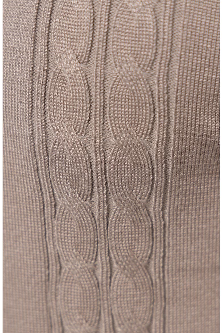 Cable Short Sleeve Johnny Collar Sweater, Alternate, color, TAUPE