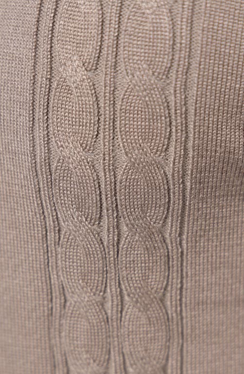 Spring + Mercer Cable Short Sleeve Johnny Collar Sweater In Taupe