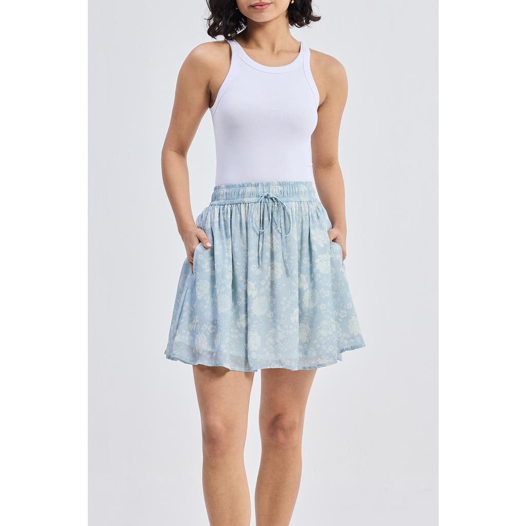 Reistor Drawstring Short Skirt In Light Blue Florals In Floral Whispers