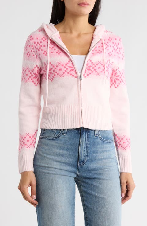 Fair Isle Jacquard Zip Front Hooded Cardigan