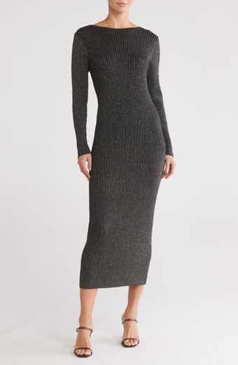 ICHI Crossback Shimmer Long Sleeve Sweater Dress