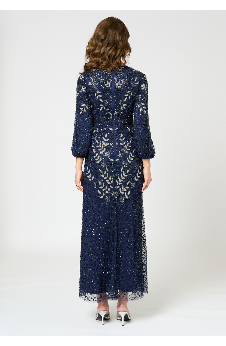 BEAUUT Embellished Sequin Beaded Maxi Dress With Sleeves, Alternate, color, Mid Night Blue
