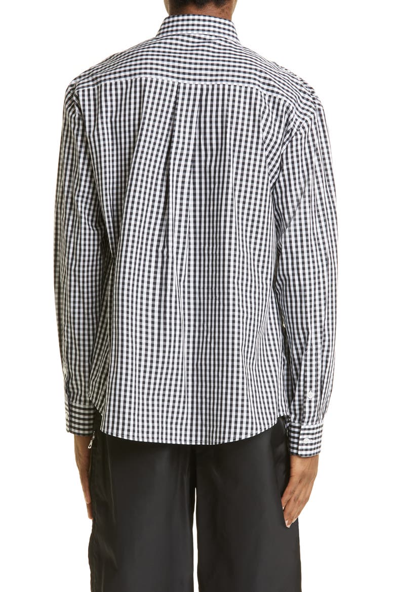 Gingham Asymmetric Gathered Button-Up Shirt, Alternate, color, BLACK / WHITE