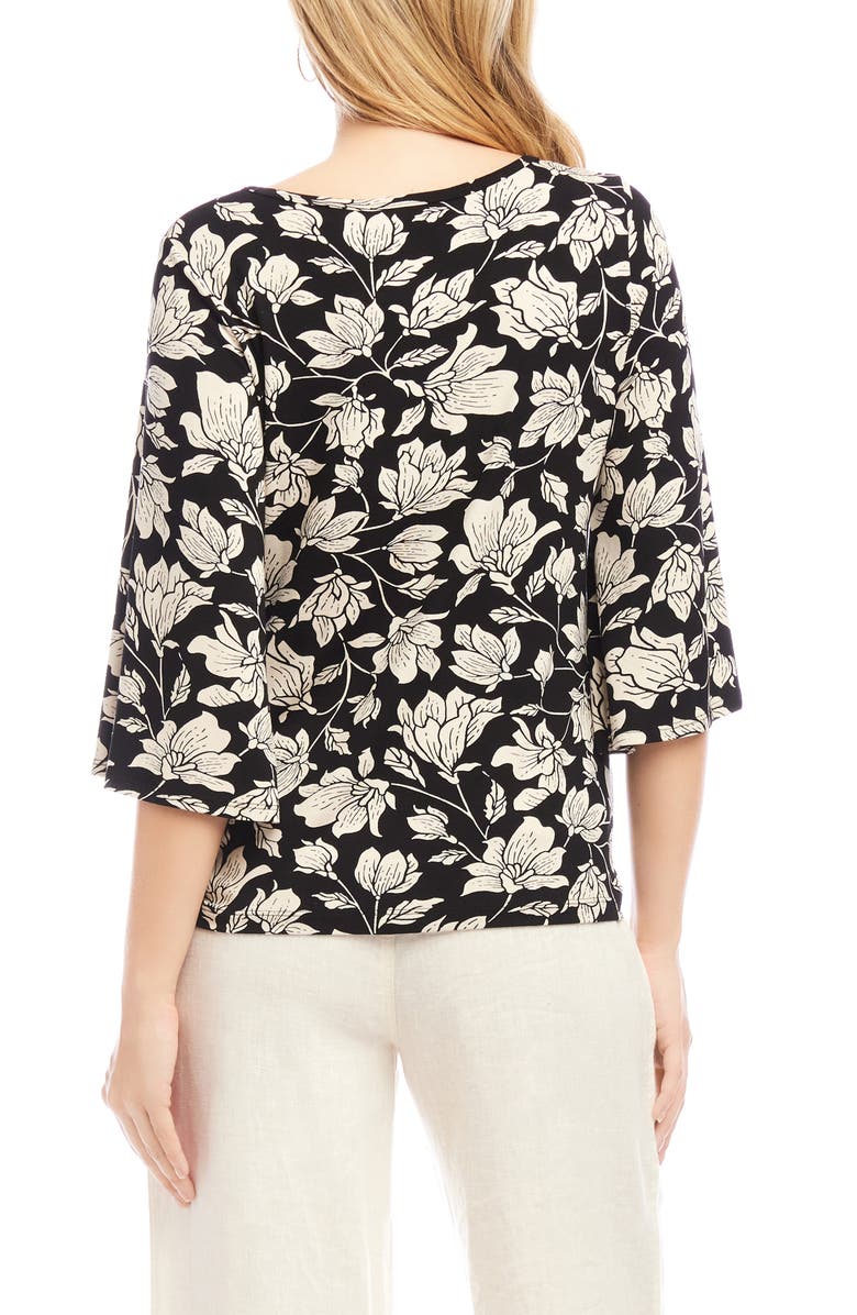 Karen Kane Floral Flare Sleeve Pick-Up Top, Alternate, color, Black