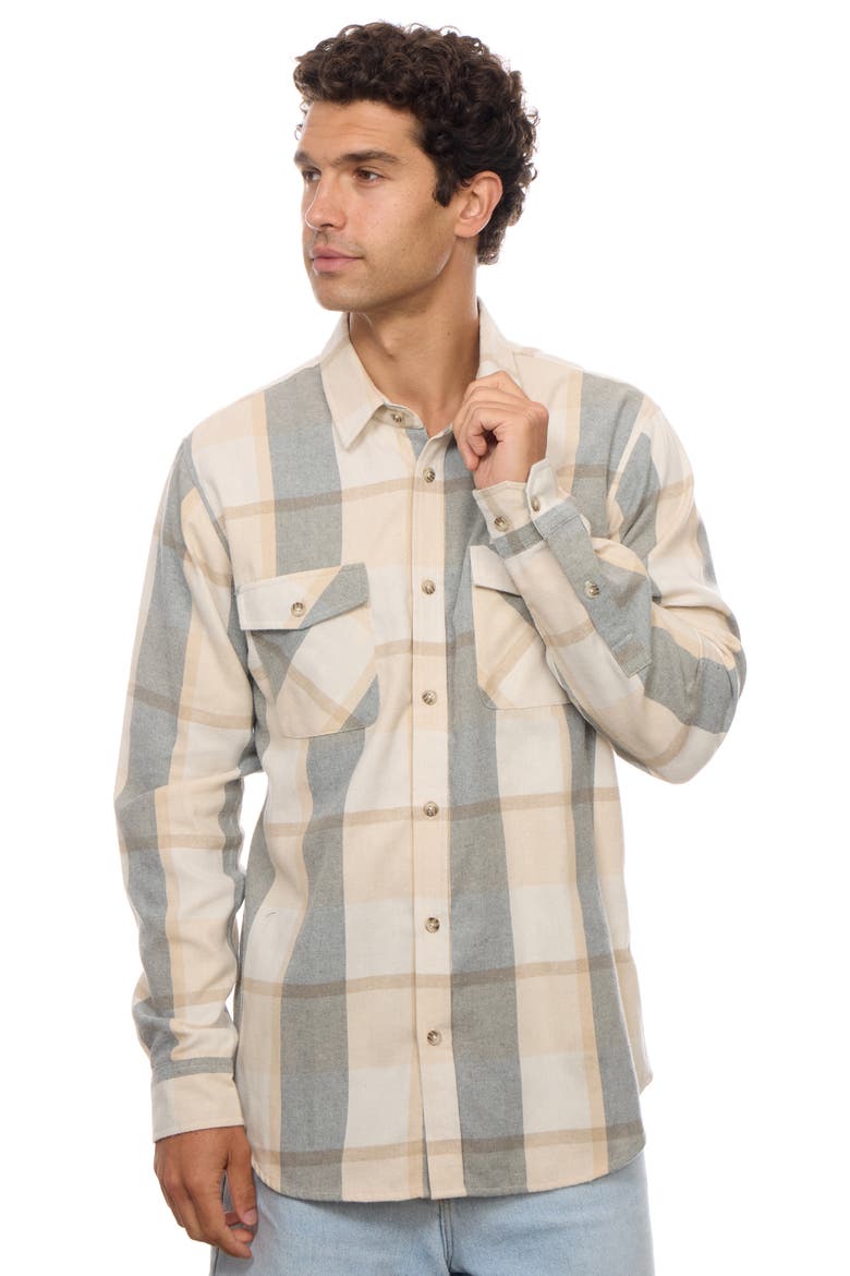 Plaid Flannel Button Down Shirt, Alternate, color, CREAM
