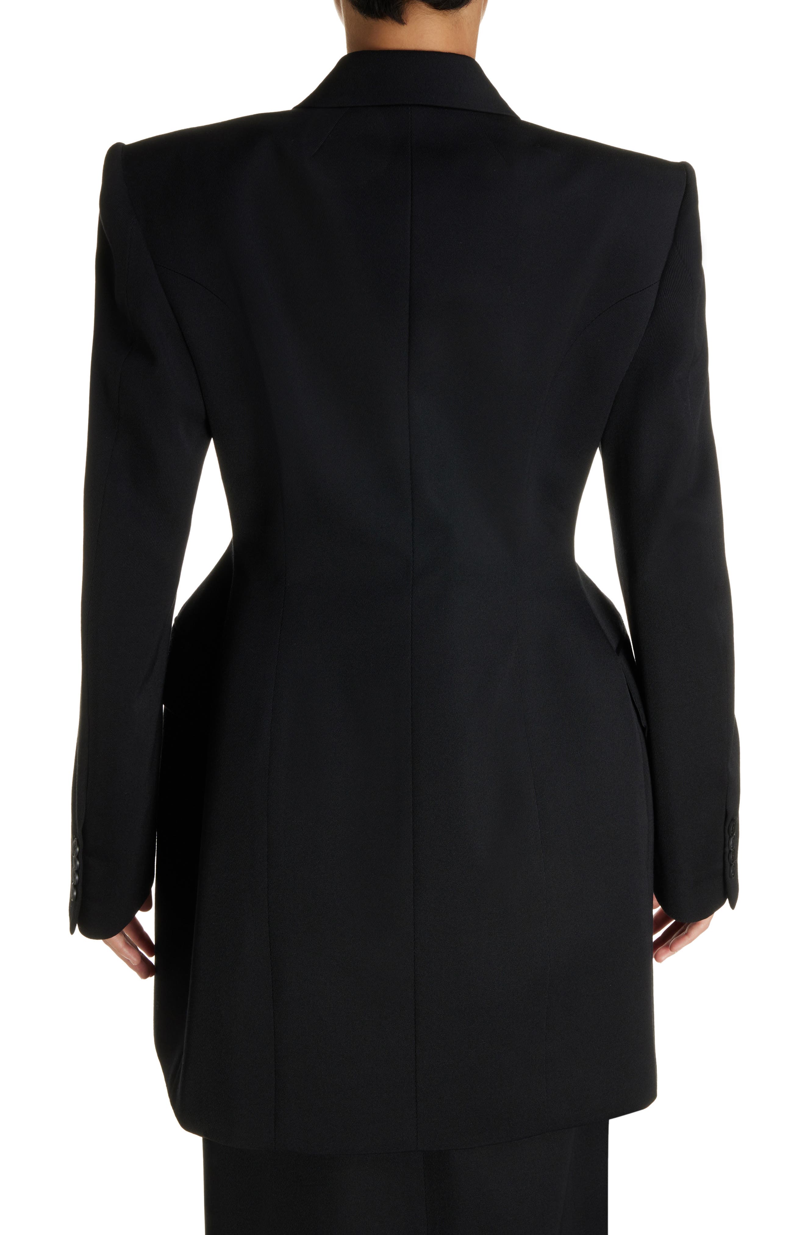 Clinched Hourglass Double Breasted Wool Gabardine Blazer (Women