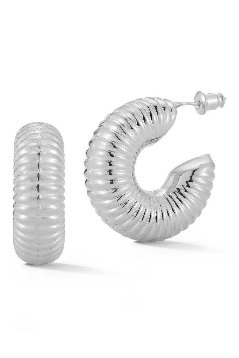 Ribbed Hoop Earrings, Main, color, SILVER