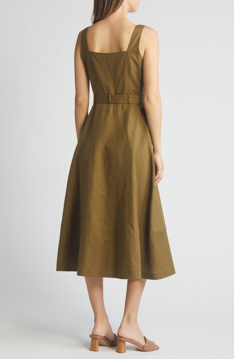 PAIGE Arienne Sleeveless Belted Linen & Cotton Midi Dress, Alternate, color,