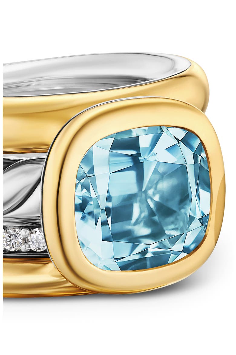 DY Mercer® Four Row Stone Ring in Sterling Silver with 18K Yellow Gold, Sky Blue Topaz & Diamonds, 14mm, Alternate, color, SKY BLUE TOPAZ