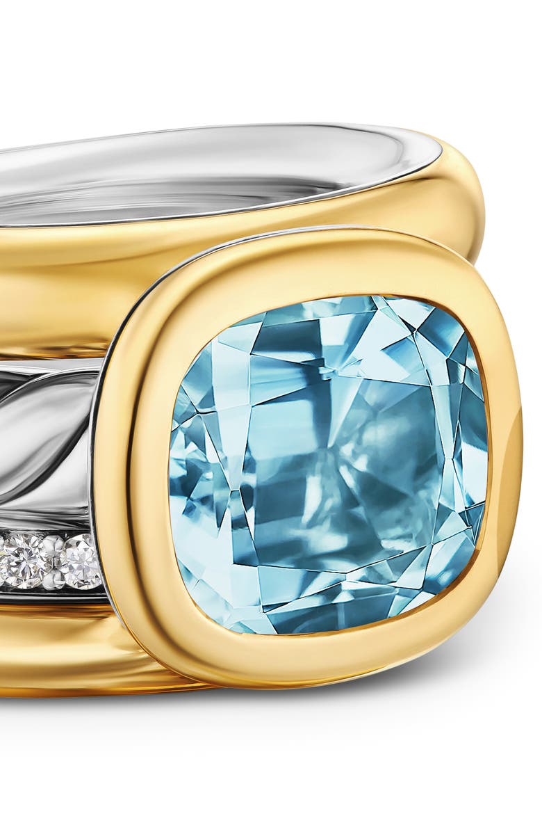 David Yurman DY Mercer<sup>®</sup> Four Row Stone Ring in Sterling Silver with 18K Yellow Gold, Sky Blue Topaz & Diamonds, 14mm, Alternate, color, Sky Blue Topaz