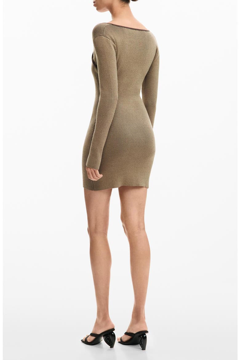 Rib Front Zip Minidress, Alternate, color, BROWN