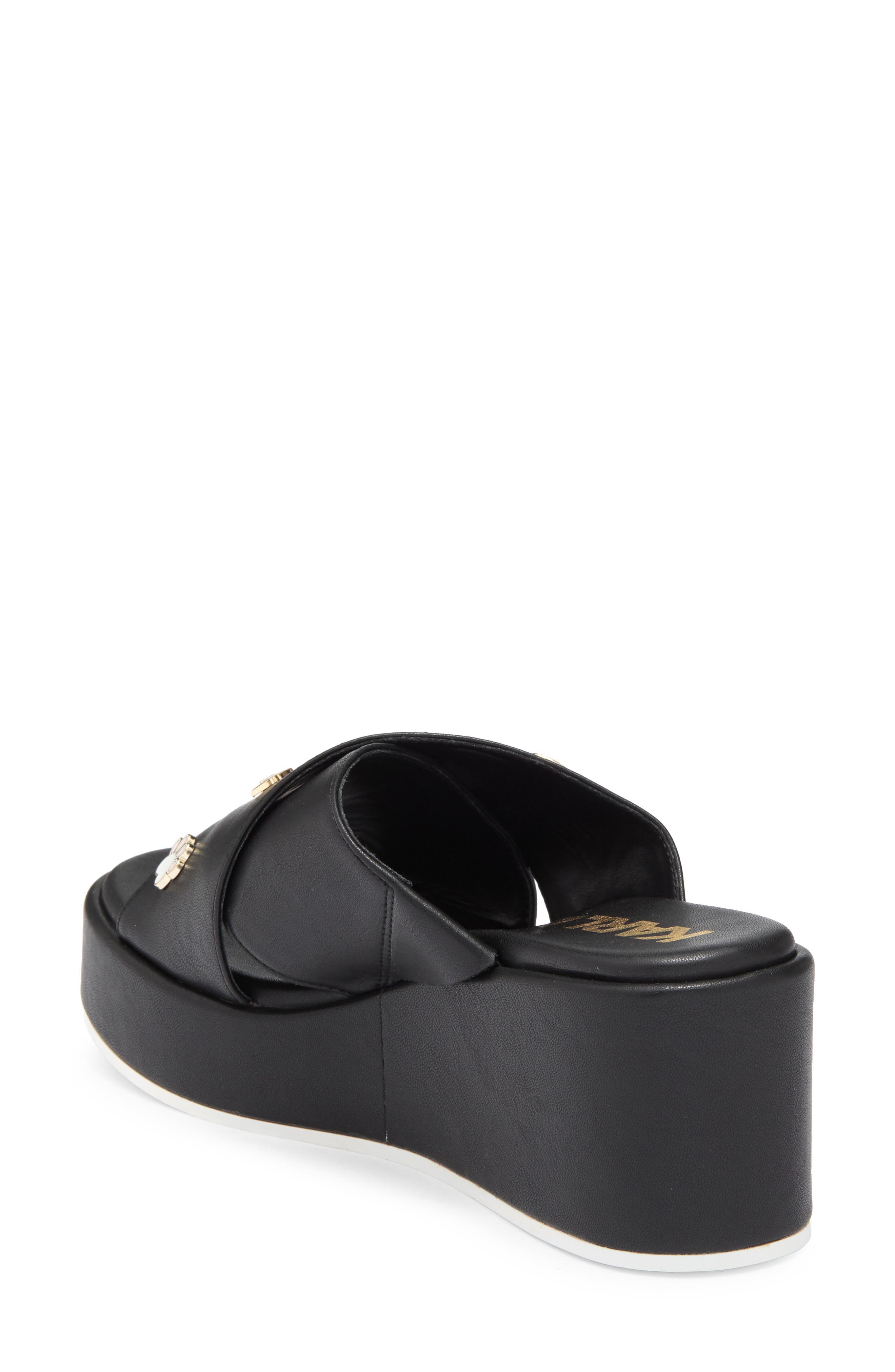 KARL LAGERFELD PARIS Caleigh Macaron Crisscross Wedge Sandal, Alternate, color, Black