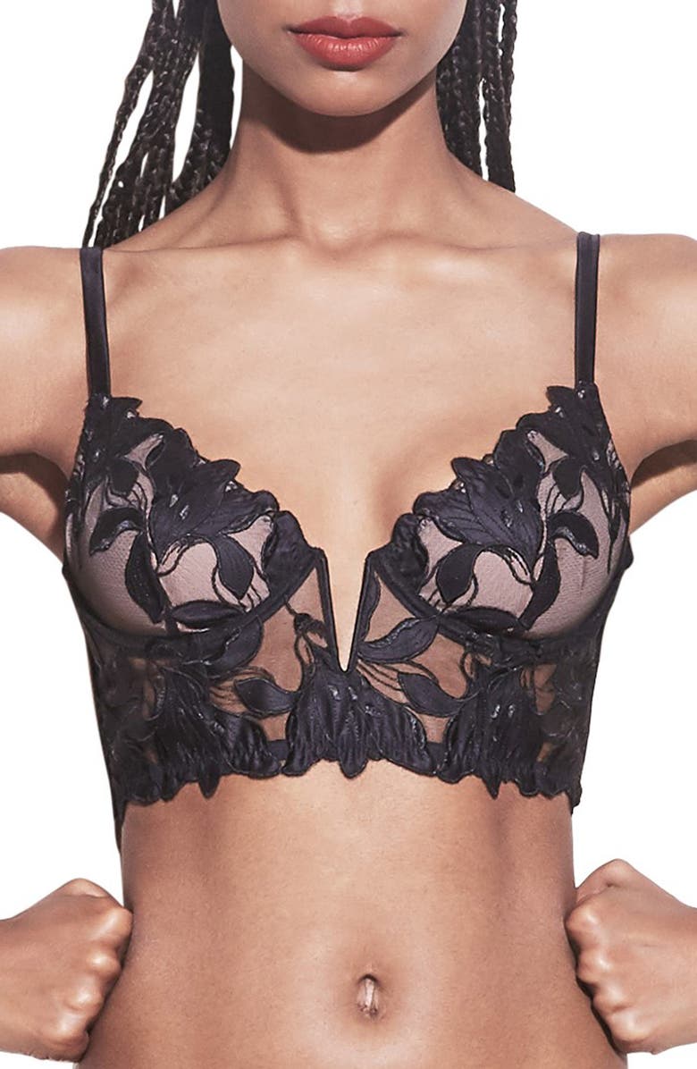 Fleur Du Mal Fuller Cup Lily Embroidered Underwire Longline Demi Bra, Main, color,