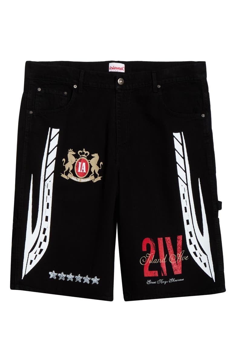 Island Avenue Rider Graphic Denim Shorts, Main, color, Black