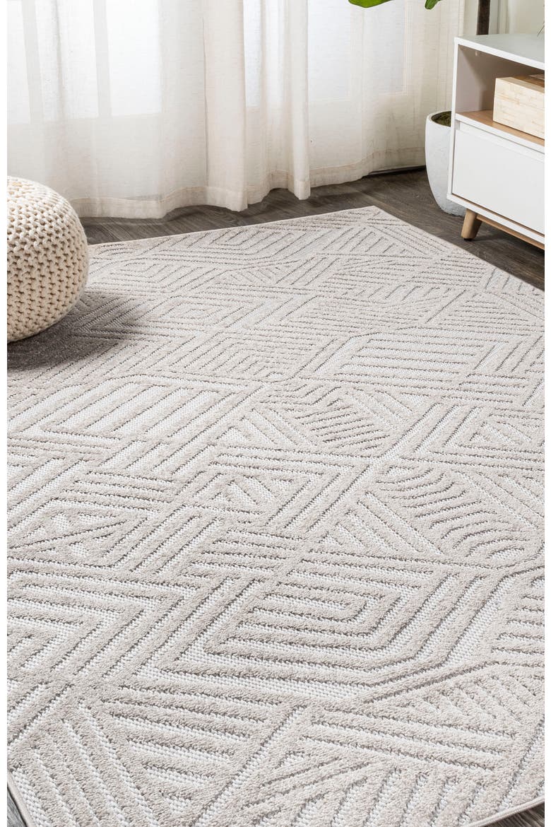 Jordan High-Low Pile Art Deco Geometric Indoor/Outdoor Area Rug, Alternate, color, Beige