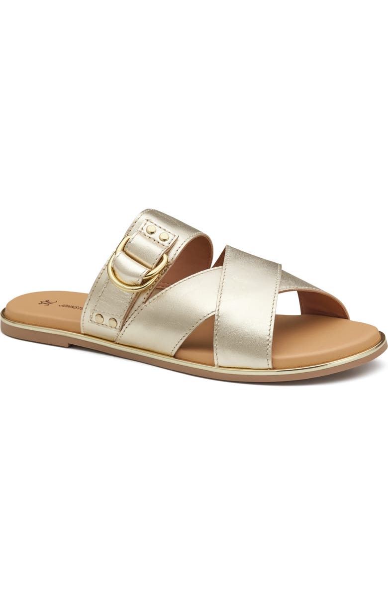 Johnston & Murphy Shayla Crossover Slide Sandal, Main, color, Gold Metallic Sheepskin