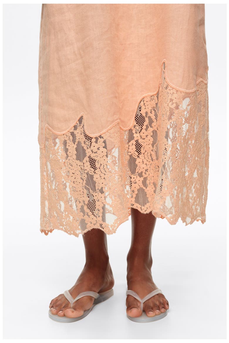 Washed Linen Lace Midi Dress, Alternate, color, ORANGE