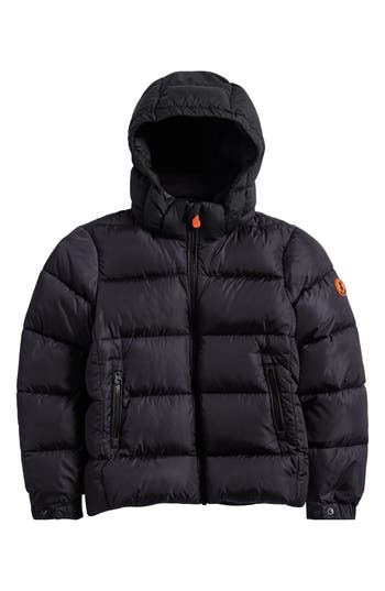 Save The Duck Kid's Hooded Puffer Jacket In Black