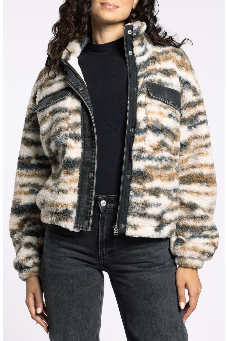 Leona Denim & Faux Shearling Jacket, Main, color, WHITE BROWN