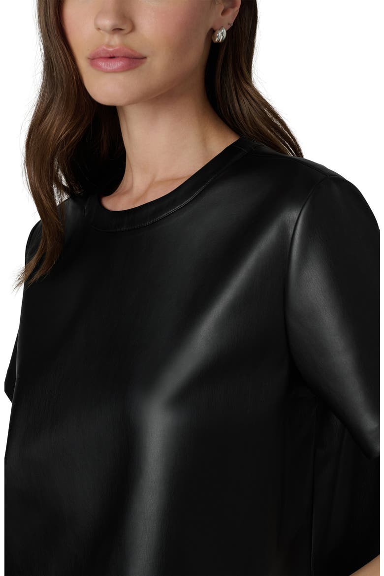 The Boxy Crop Faux Leather T-Shirt, Alternate, color, BLACK