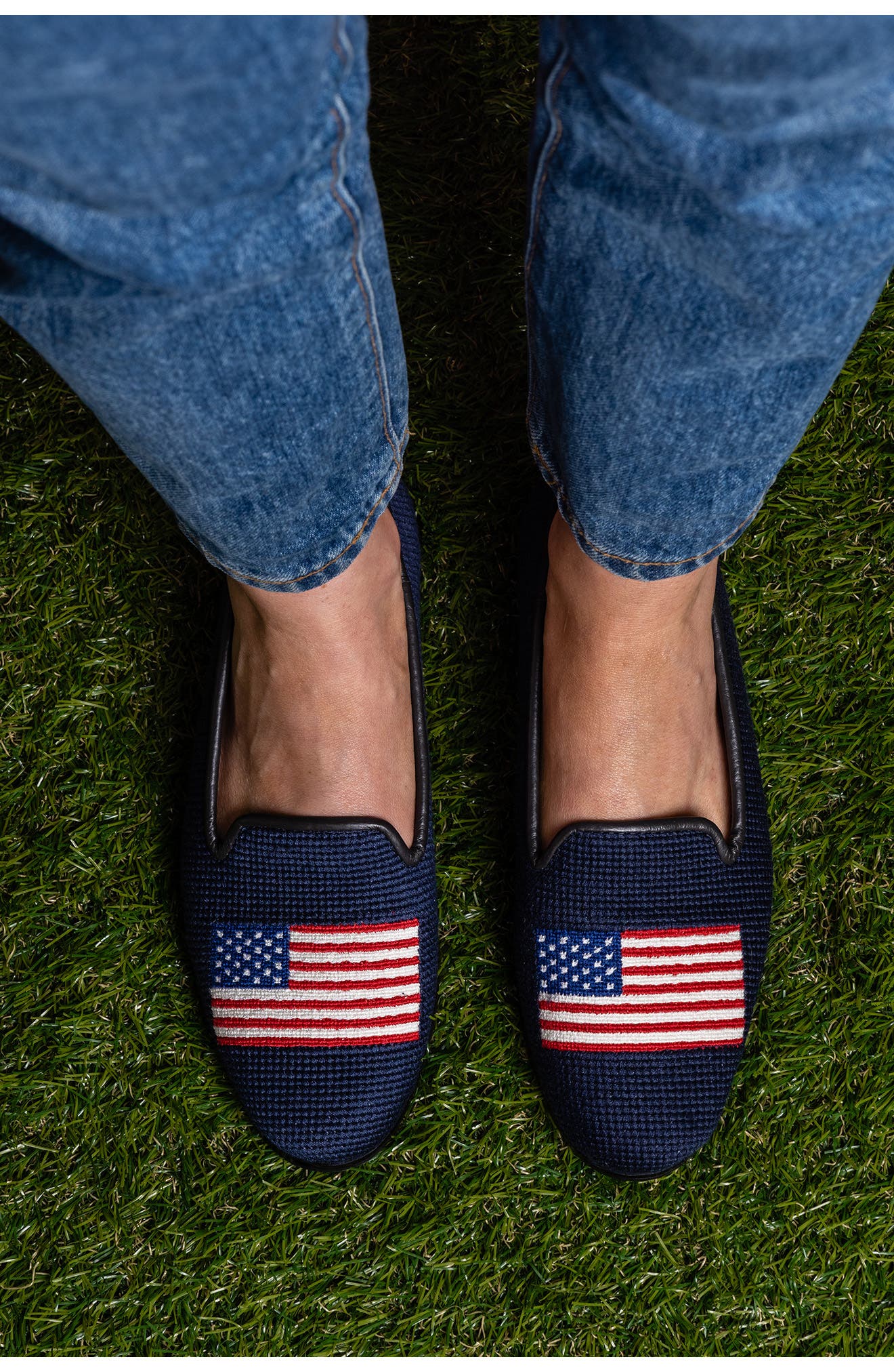 ByPaige BY PAIGE Needlepoint American Flag Flat, Alternate, color, Navy