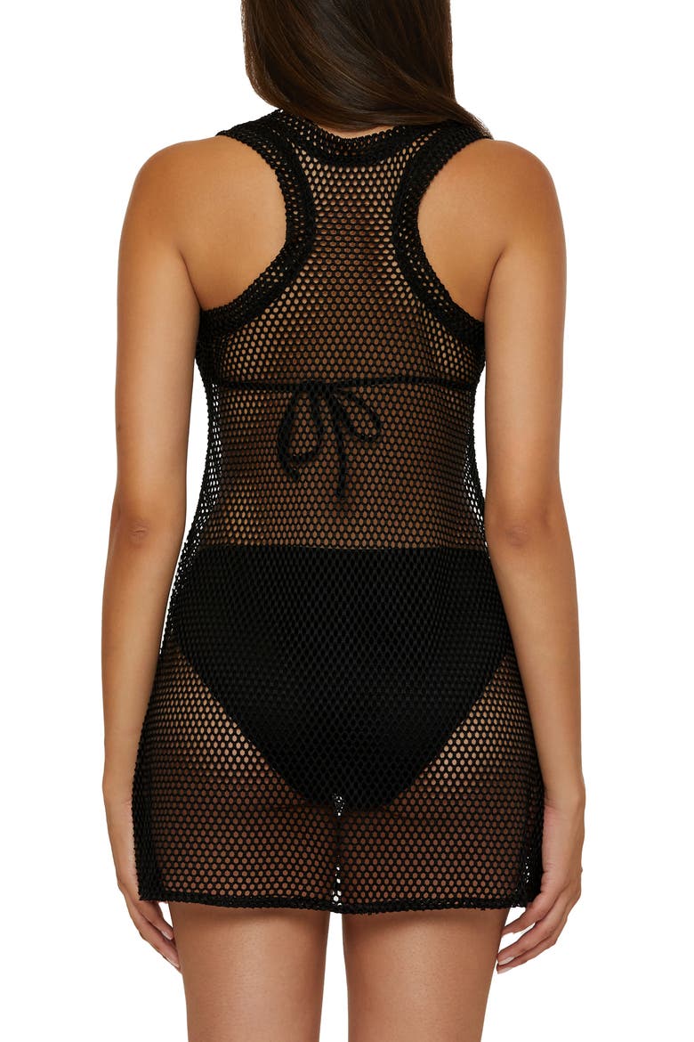 Fishnet Cover-Up Mini Sundress, Alternate, color, BLACK