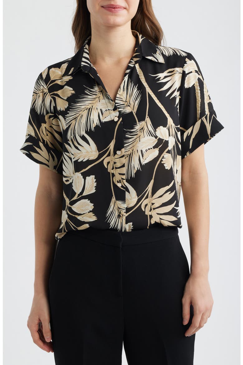 Floral Print Short Sleeve Button-Up Shirt, Main, color, ANNE BLACK MULTI