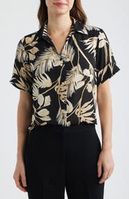 AK ANNE KLEIN Floral Print Short Sleeve Button-Up Shirt