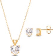Frankie & Zoe White Topaz Heart Pendant Necklace & Stud Earrings