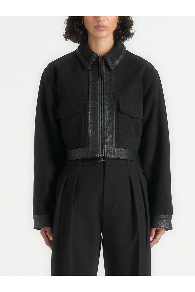 Denise Suede & Pebbled Leather Jacket, Alternate, color, Black