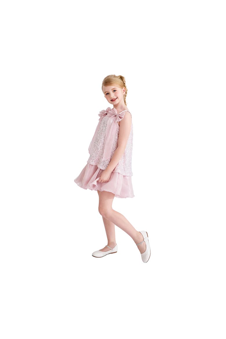 Aurielle Beaded Bow Dress, Alternate, color, Pink