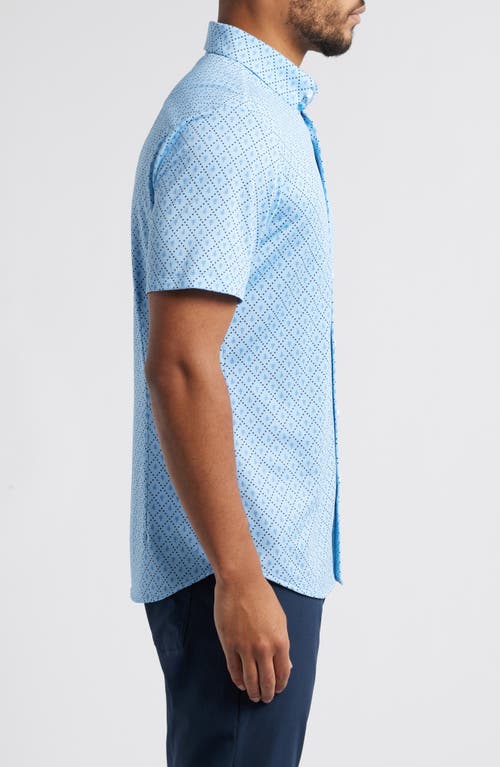 Mizzen + Main Mizzen+main Halyard Trim Fit Short Sleeve Performance Button-up Shirt In Light Blue Diamond