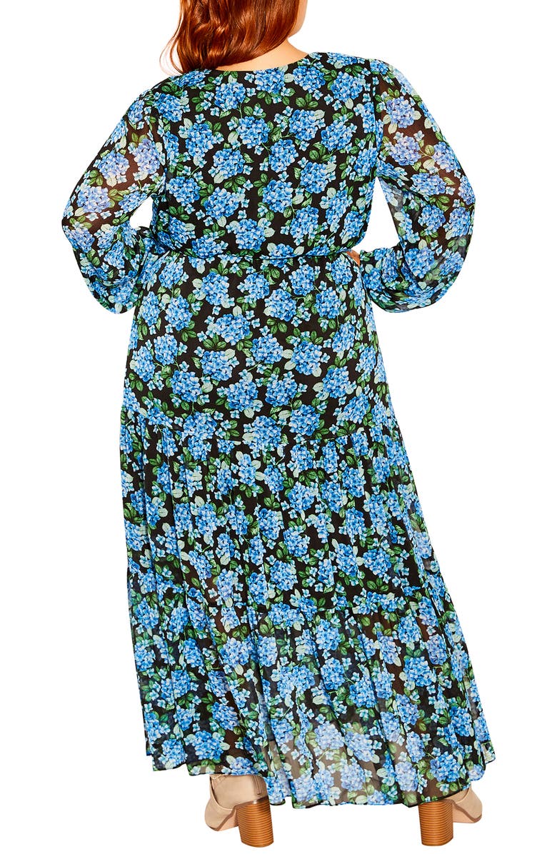 City Chic Blue Branch Long Sleeve Maxi Dress, Alternate, color,