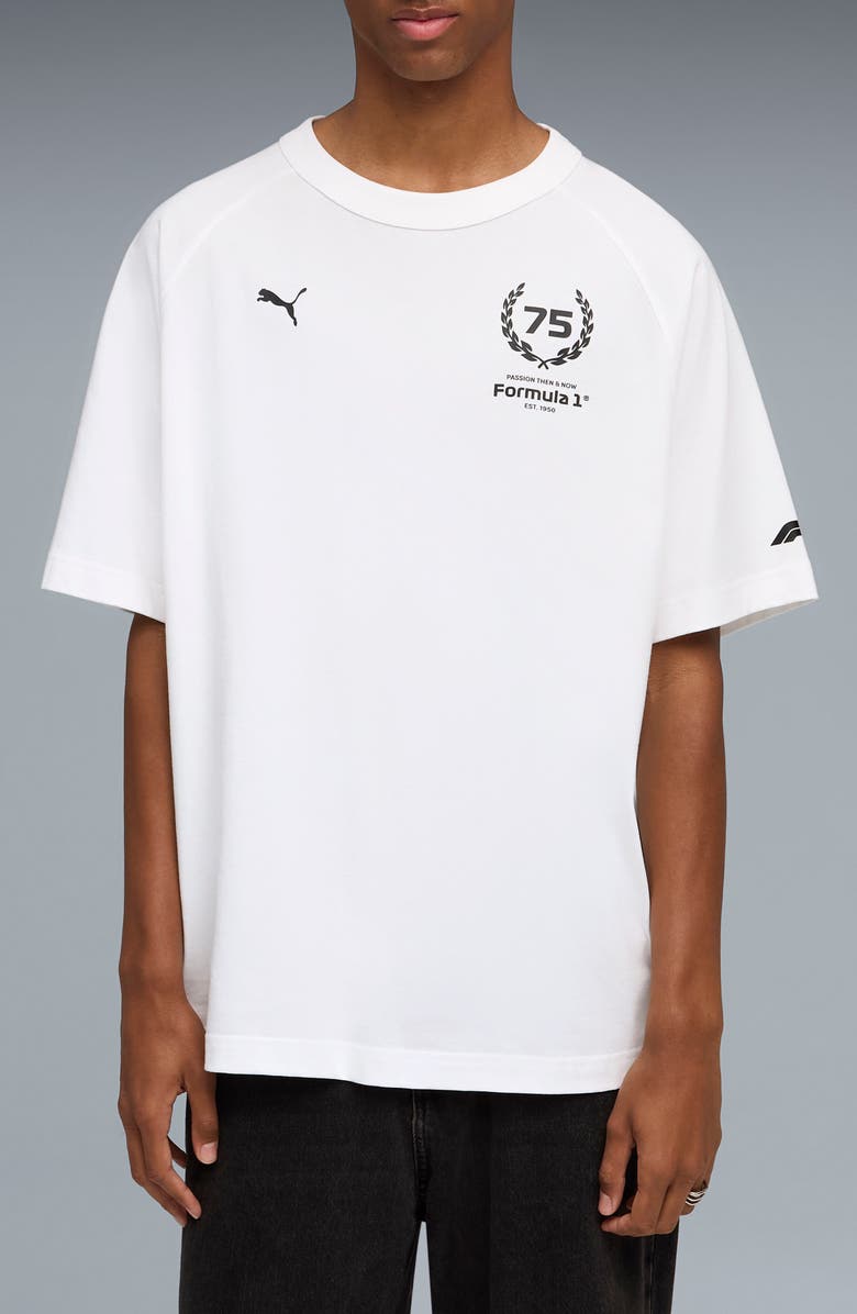 PUMA Relaxed Fit Formula 1<sup>®</sup> 75 Years Graphic T-Shirt, Main, color, Puma White